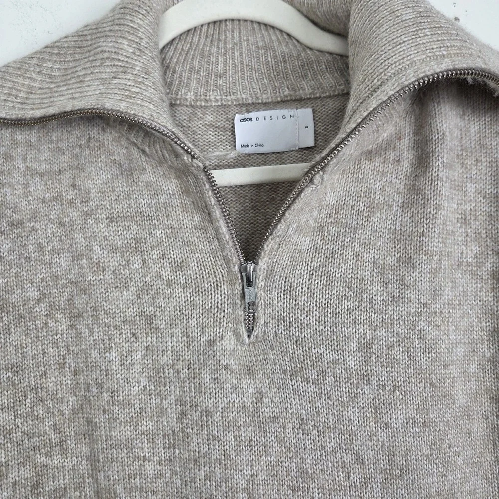 Asos Design Knitted Jumper Mini Dress 1/4 Zip Oatmeal Womens Size Small - Picture 6 of 11